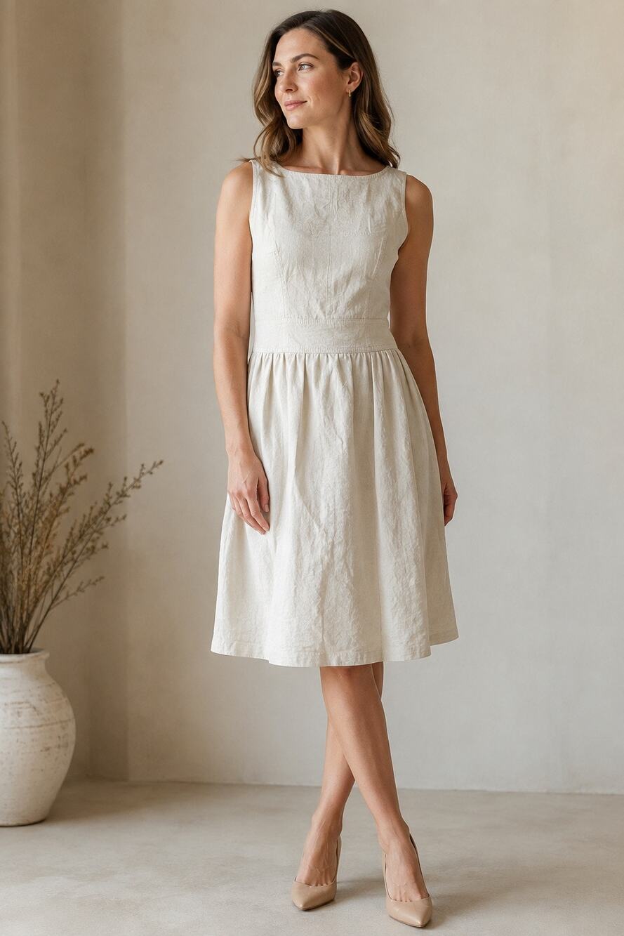 Vintage Ronit Zilkha London Cream Midi Dress Size 42 Made Romania
